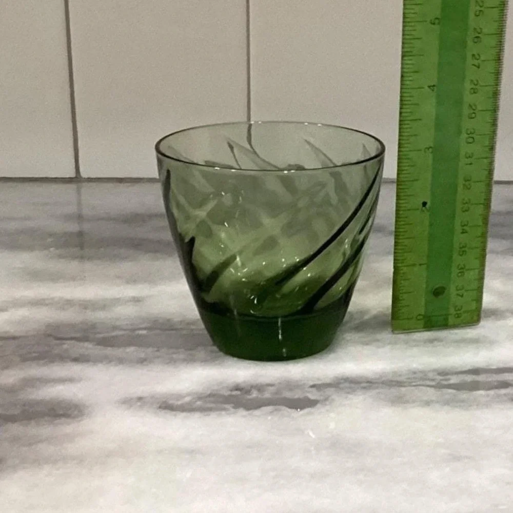 Libbey Avocado Green Swirl Lowball Tumblers, Set of 2, Vintage Glass‎ Drinkware